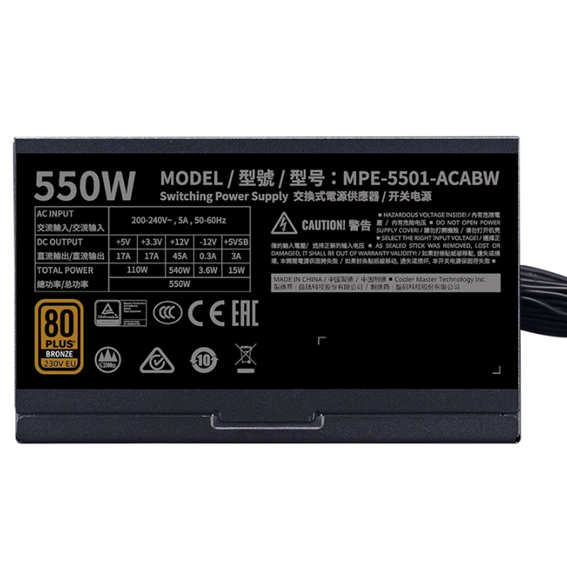 NGUỒN MÁY TÍNH COOLER MASTER MWE BRONZE V2 230V - 550W - 80 PLUS BRONZE